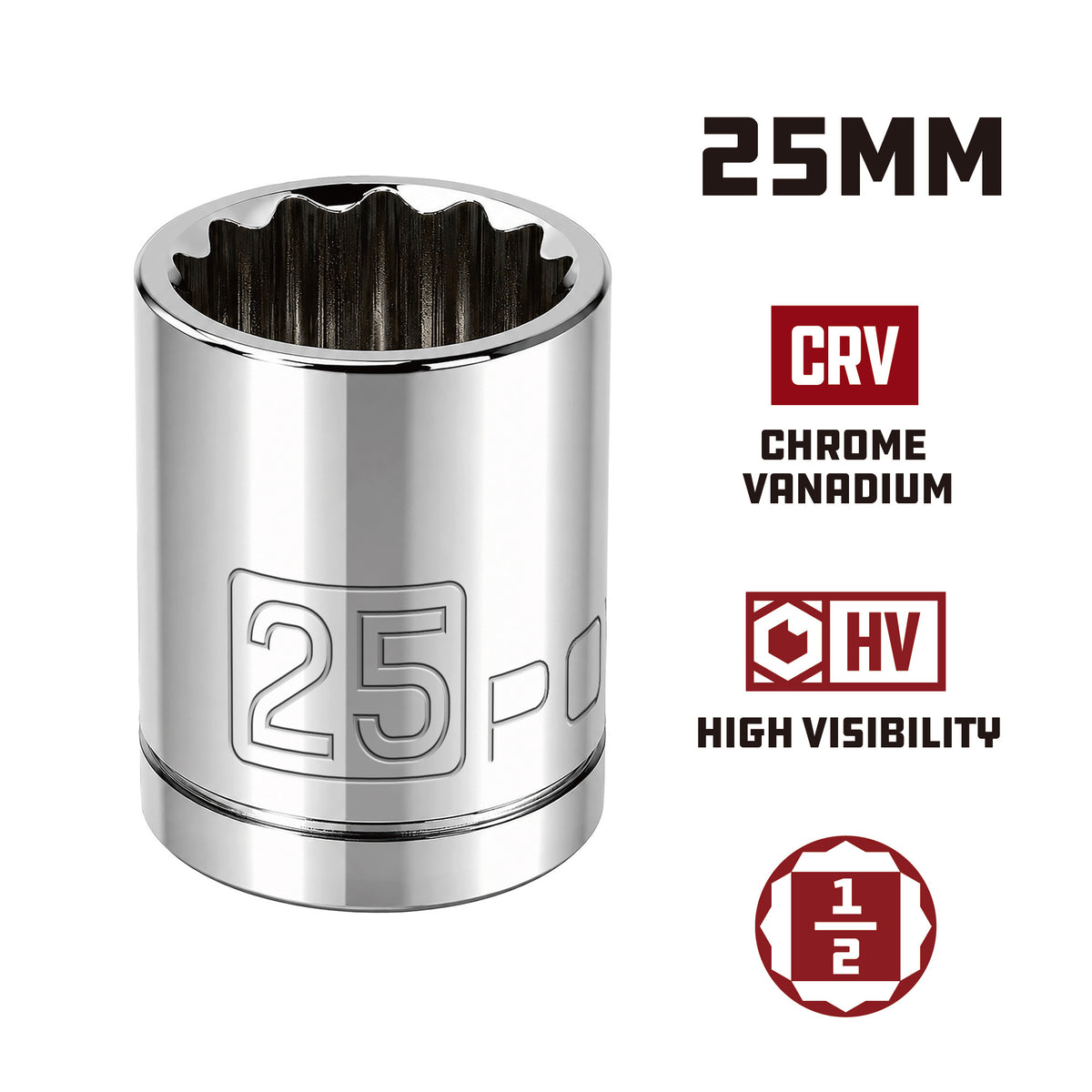 1/2 Inch Drive x 25 MM 12 Point Shallow Socket