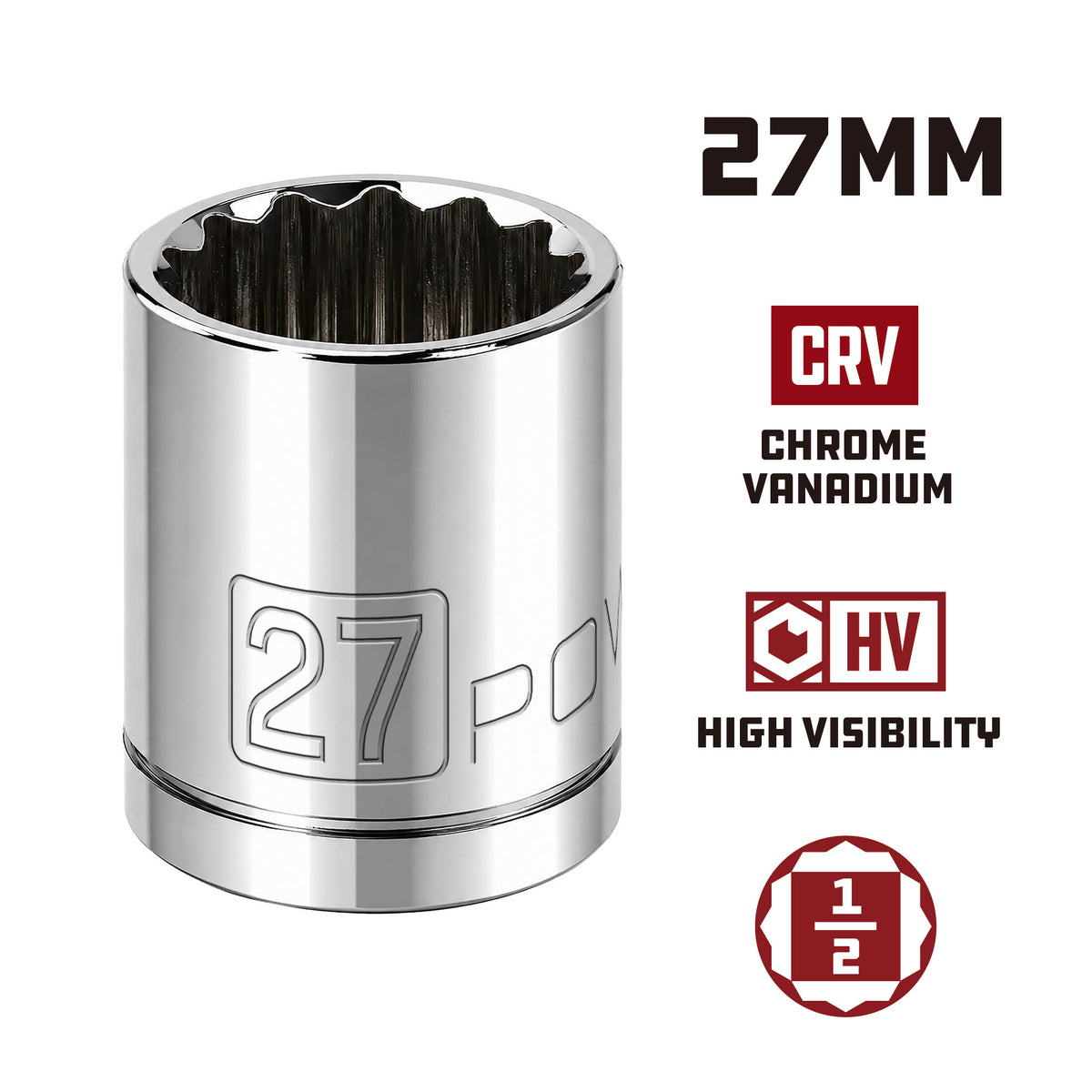 1/2 Inch Drive x 27 MM 12 Point Shallow Socket