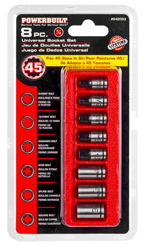 8 Piece 1/4 Inch Drive Universal Socket Set with Tray
