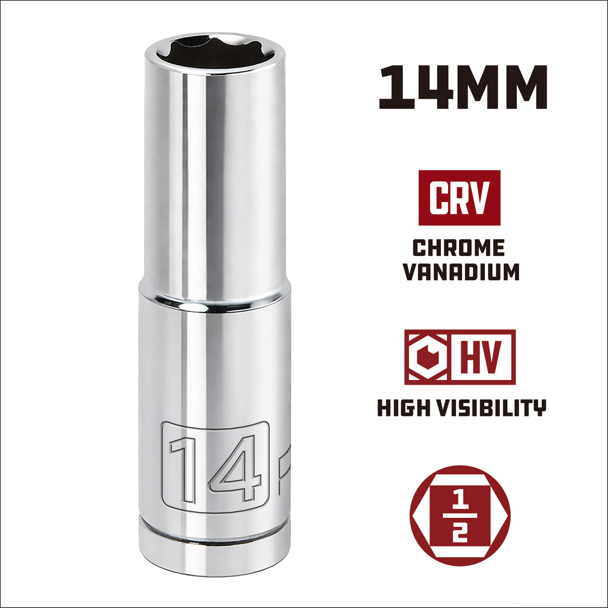 1/2 Inch Drive x 14 MM 6 Point Deep Socket