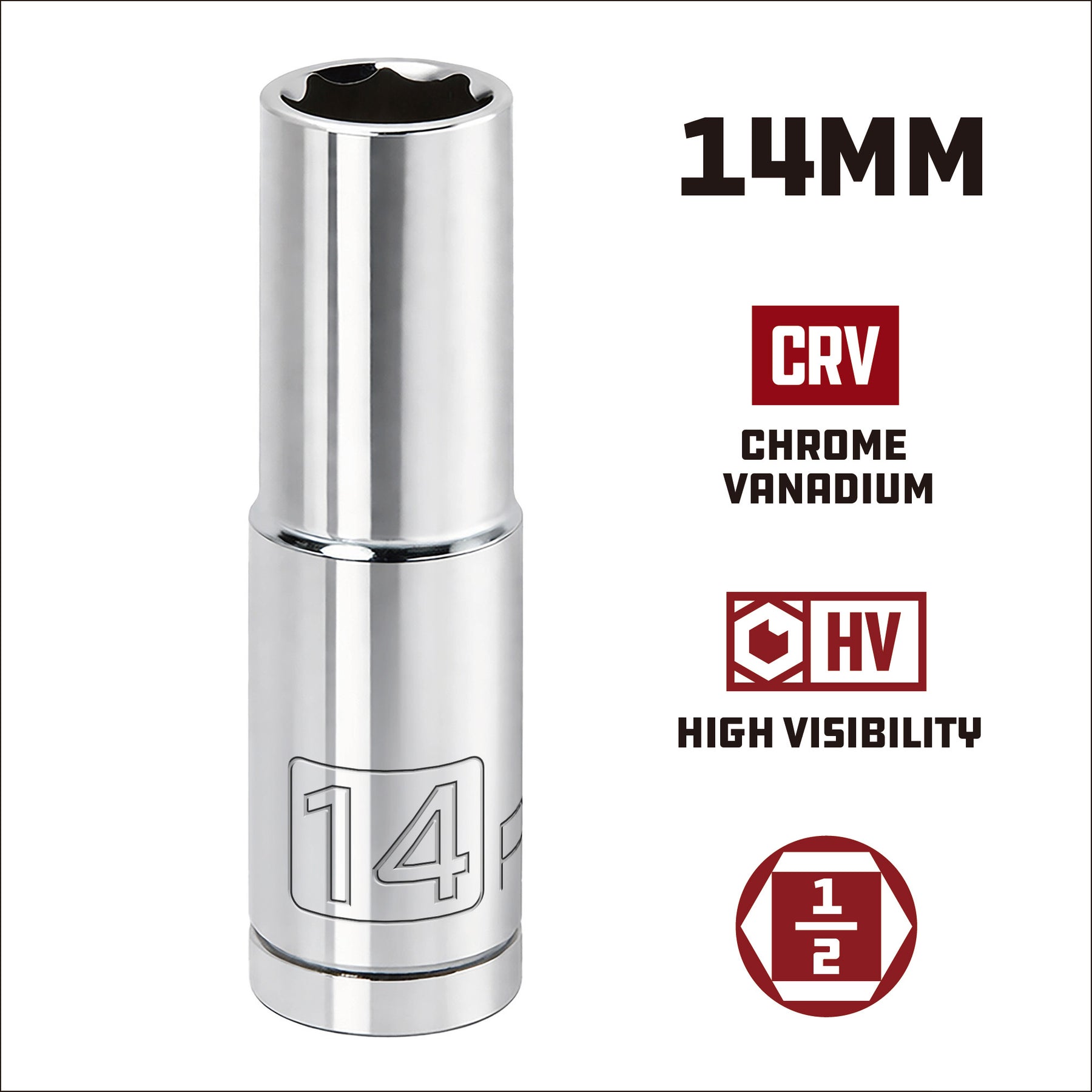 1/2 Inch Drive x 14 MM 6 Point Deep Socket