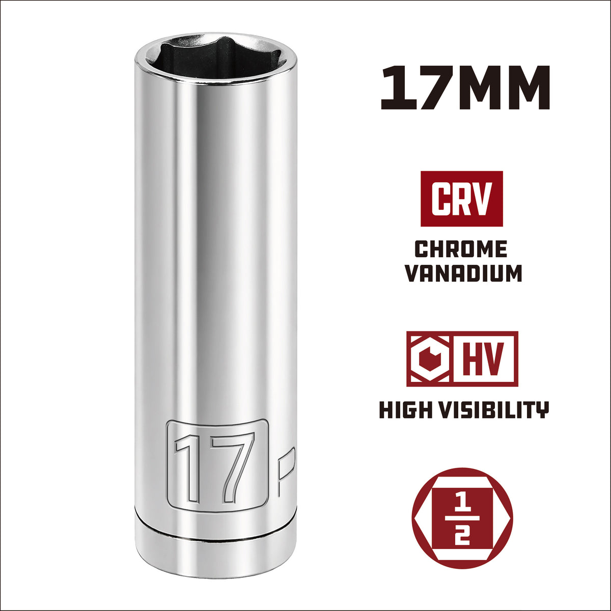 1/2 Inch Drive x 17 MM 6 Point Deep Socket