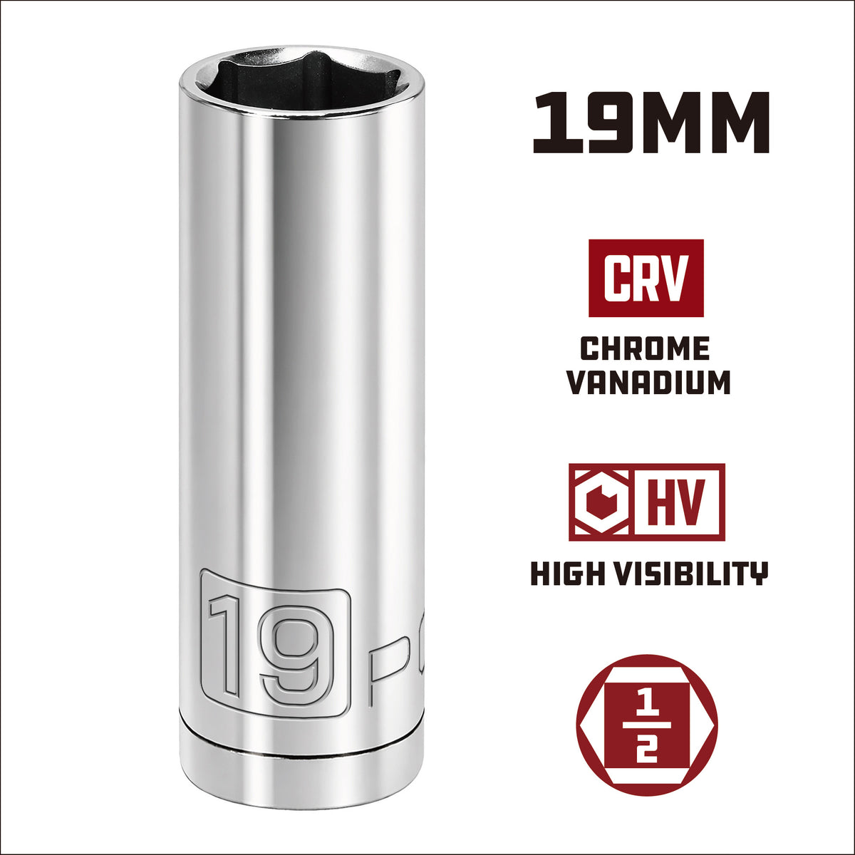 1/2 Inch Drive x 19 MM 6 Point Deep Socket