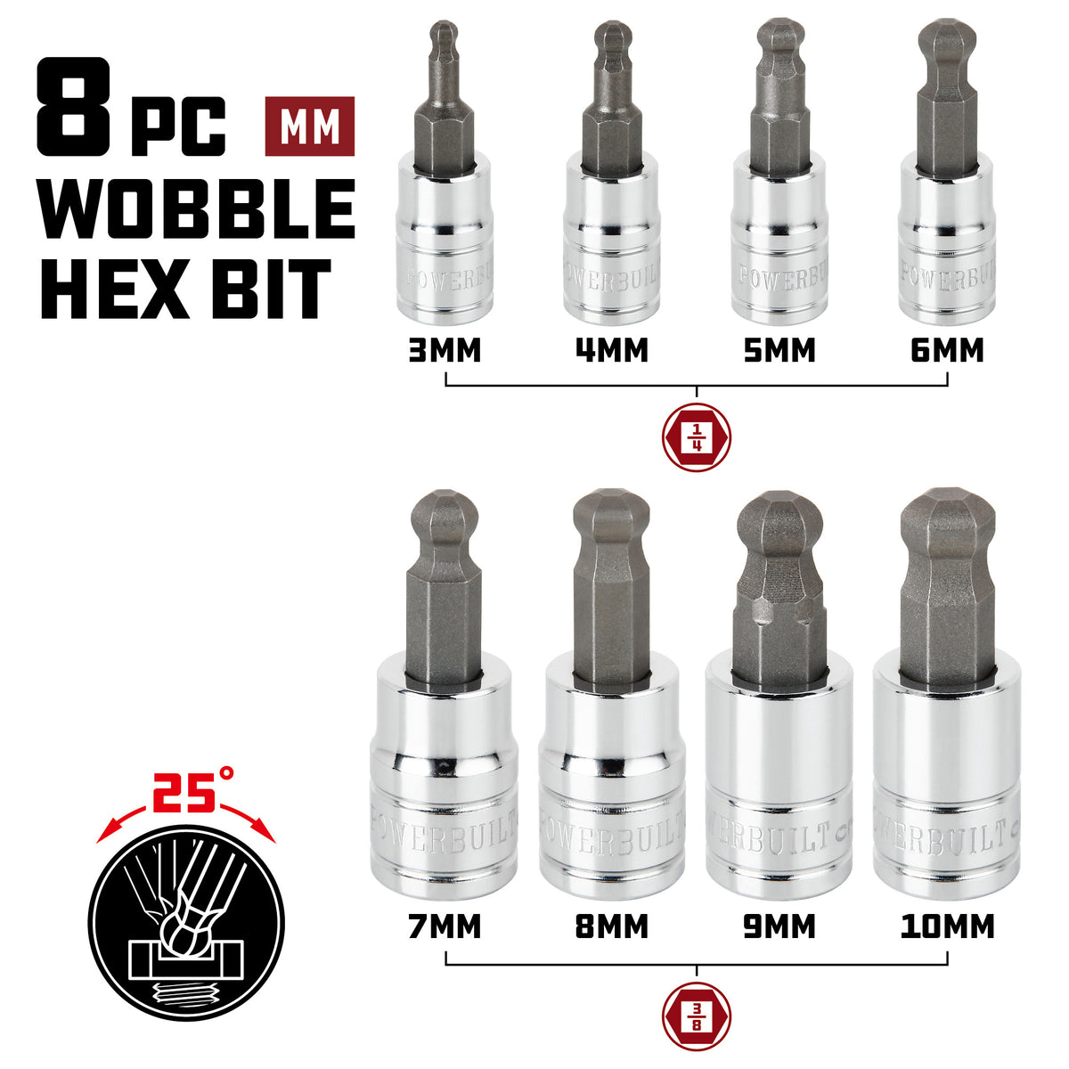 8 Piece Metric Wobble Ball Hex Bit Set
