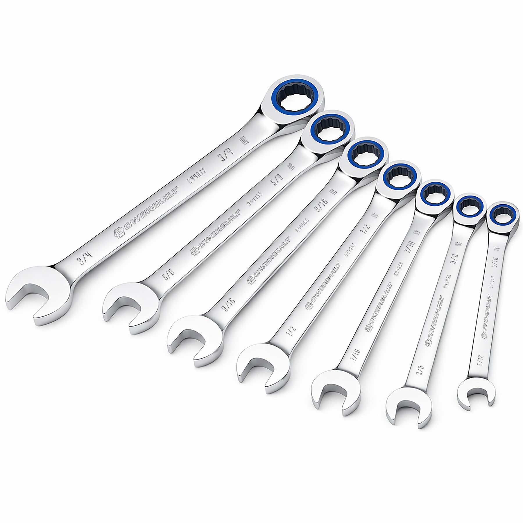 7 Piece SAE 100 Tooth Ratcheting Wrench Set