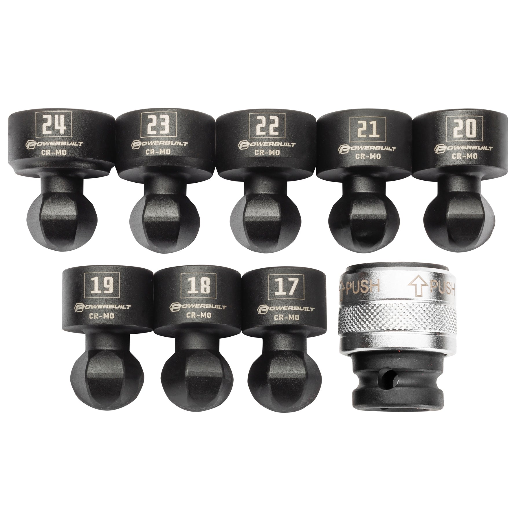 9 Piece 1/2" Dr. Metric Quick-Change Swivel Socket Set With Adapter