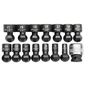 15 Piece 1/2" Dr. Metric Quick-Change Swivel Socket Set With Adapter