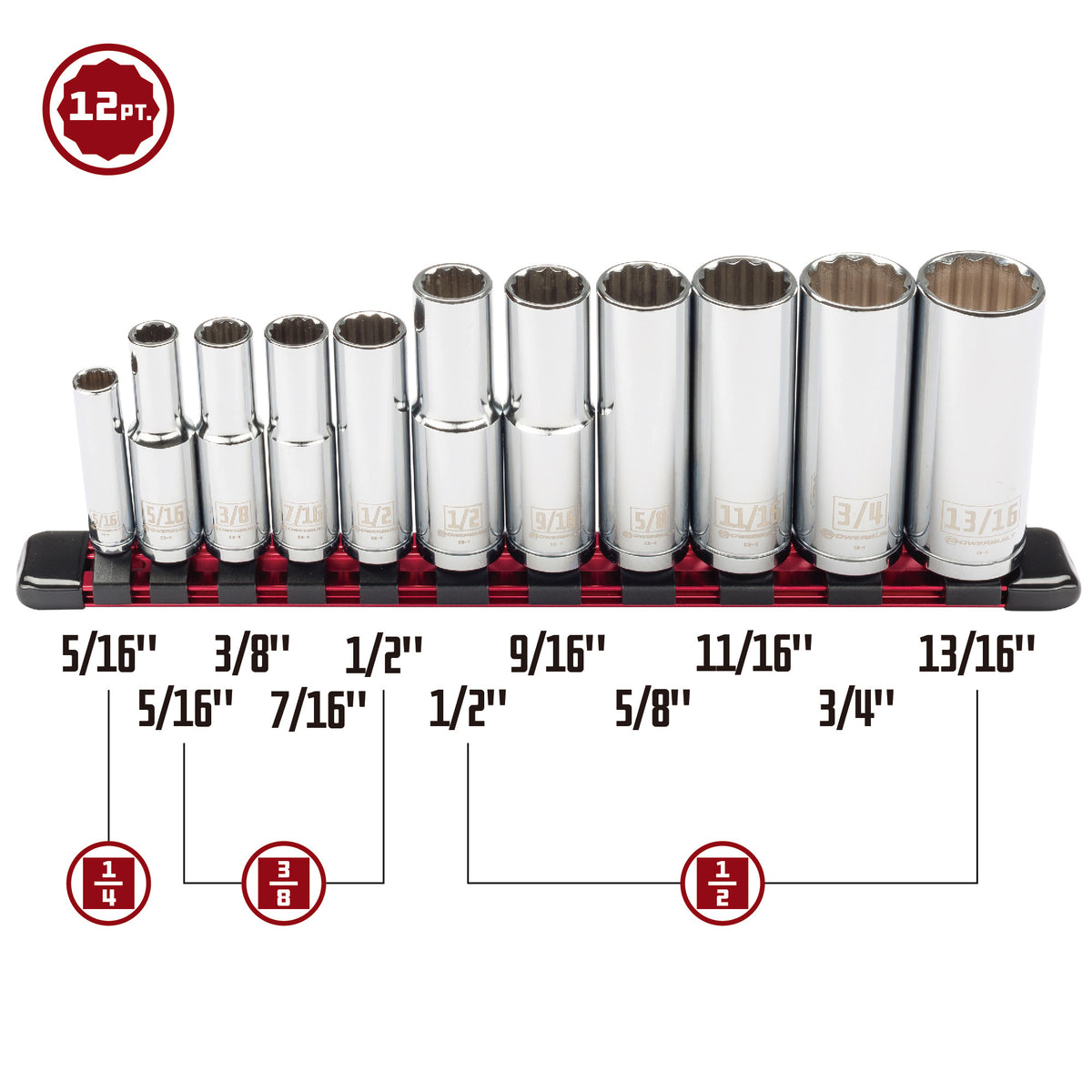 11 Piece 12 Point SAE Deep Socket Set