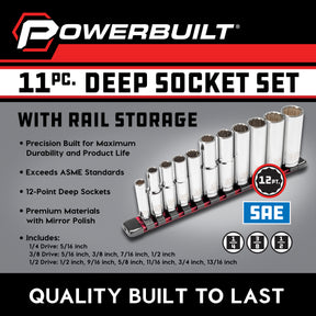 11 Piece 12 Point SAE Deep Socket Set