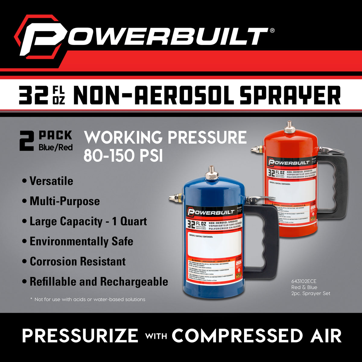 2 Pack Non-Aerosol Pressurized Sprayers ( RED / Blue )2ece2ece