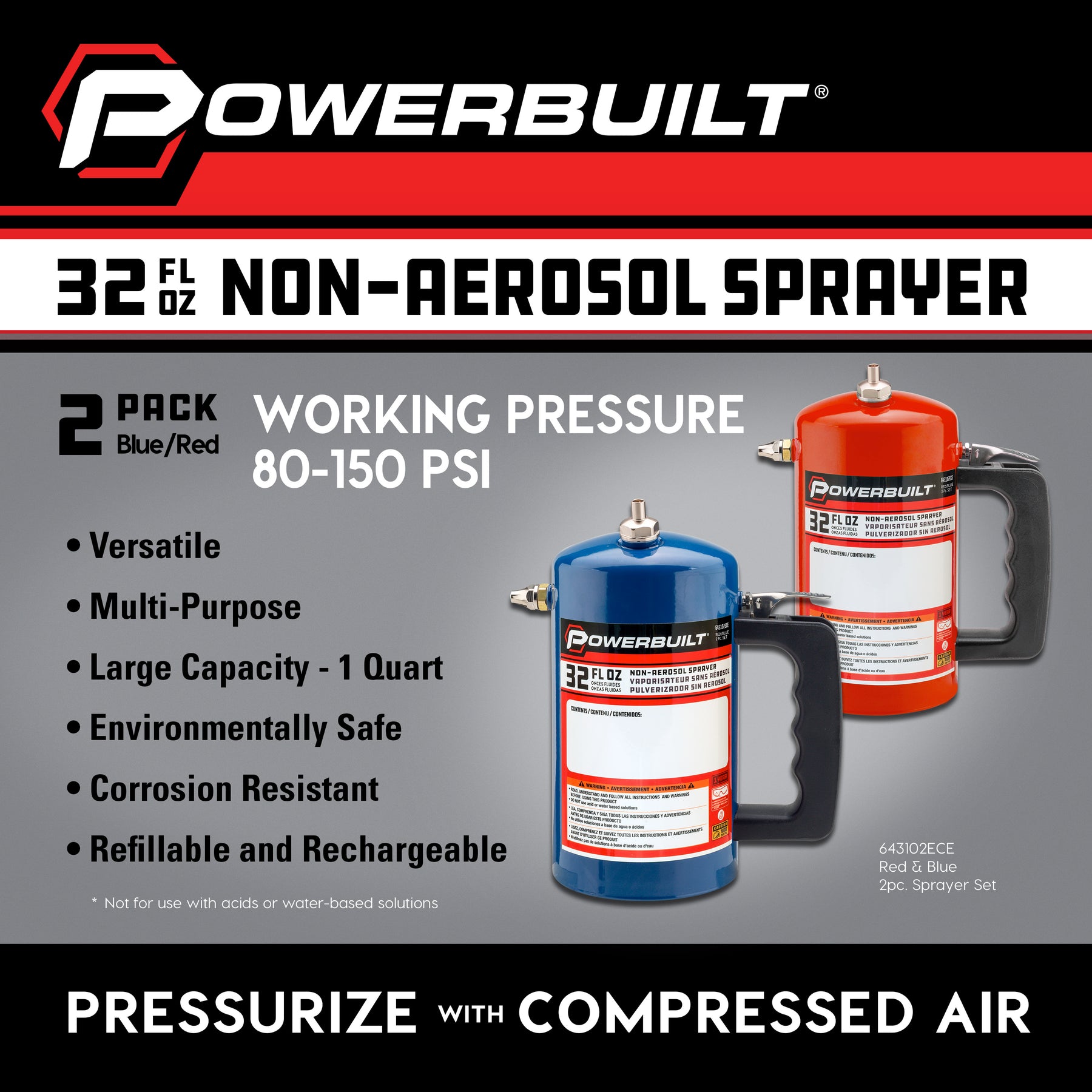 2 Pack Non-Aerosol Pressurized Sprayers ( RED / Blue )2ece2ece