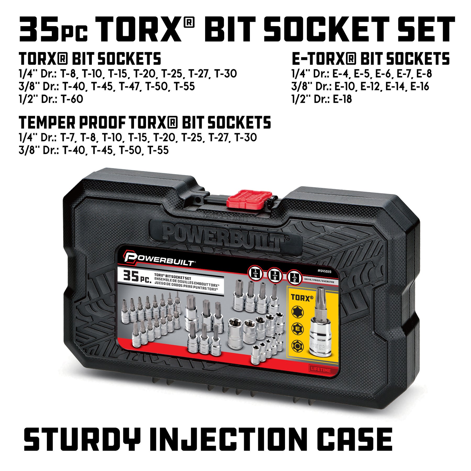 35 Piece 1/4 Inch, 3/8 Inch, and 1/2 Inch Drive Master Torx Set