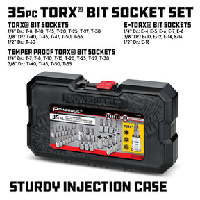 35 Piece 1/4 Inch, 3/8 Inch, and 1/2 Inch Drive Master Torx Set