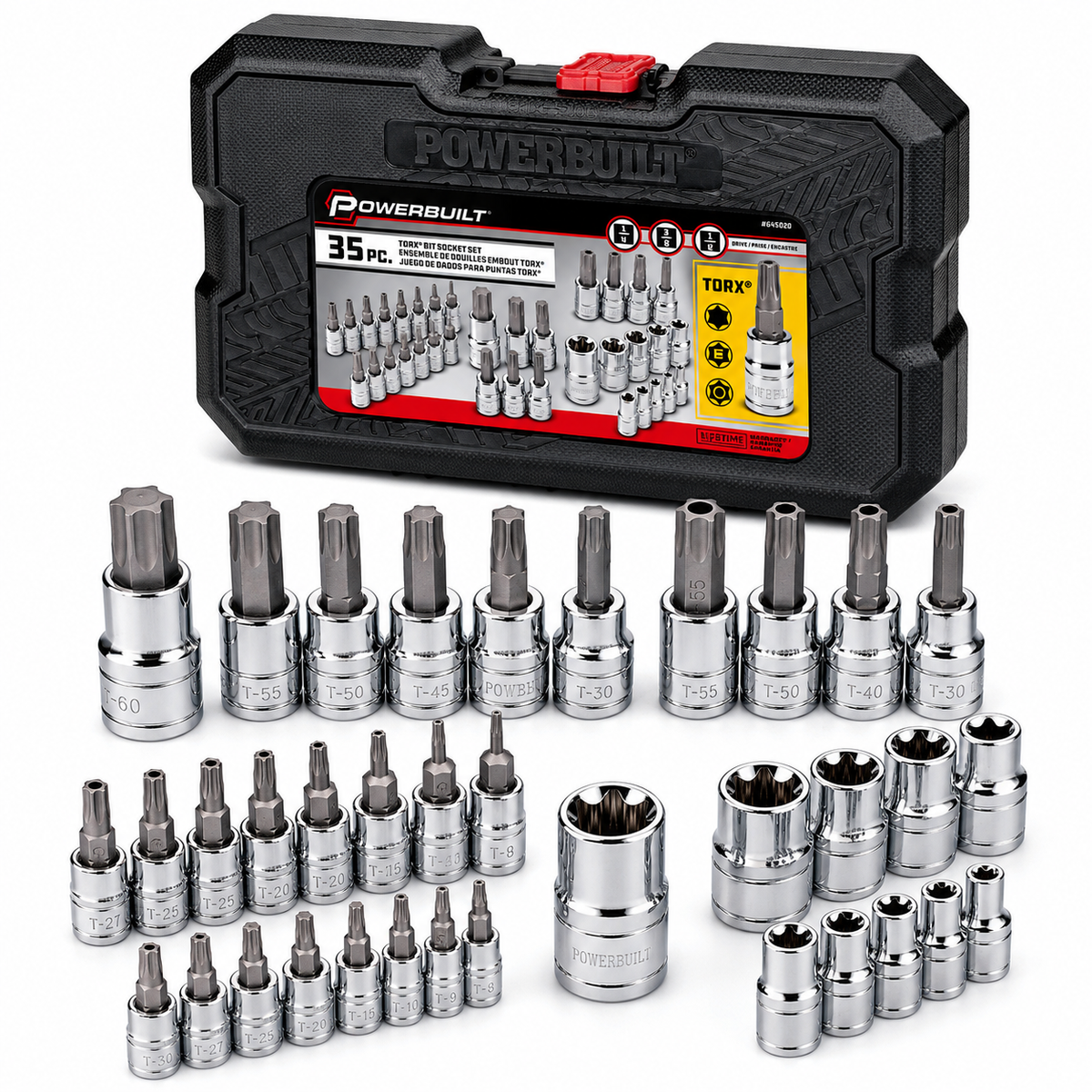 35 Piece 1/4 Inch, 3/8 Inch, and 1/2 Inch Drive Master Torx Set