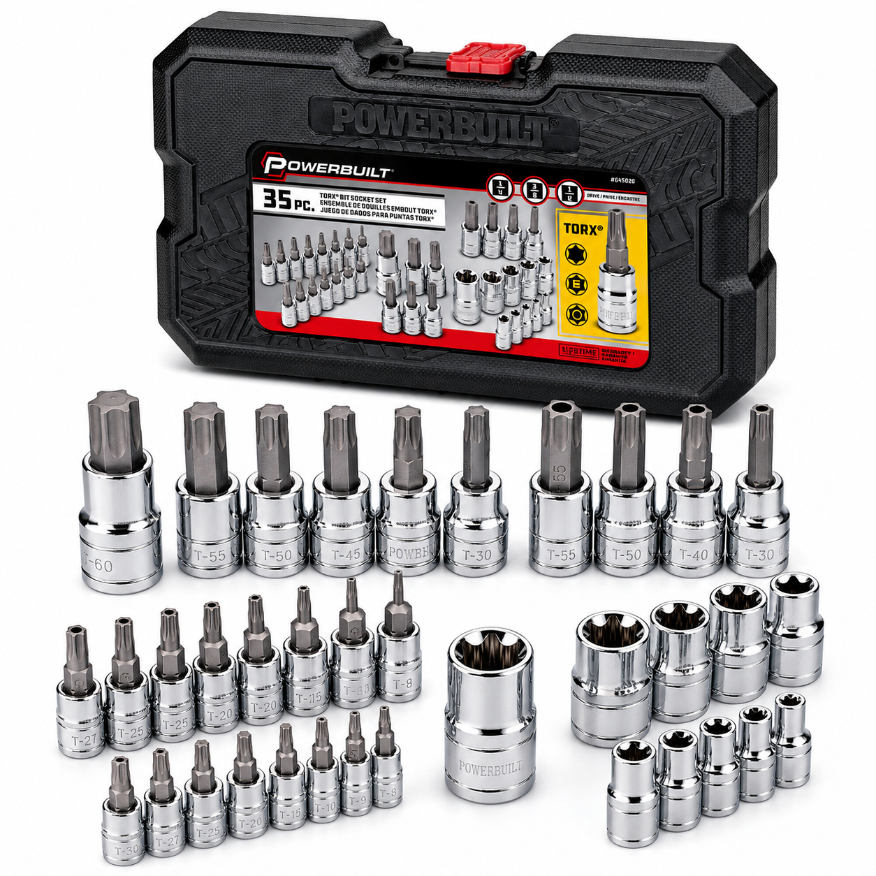35 Piece 1/4 Inch, 3/8 Inch, and 1/2 Inch Drive Master Torx Set