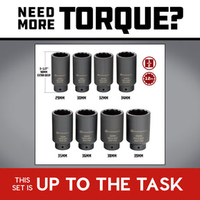8 Piece 1/2 in. Drive 12 Point Metric Axle Nut Socket Set