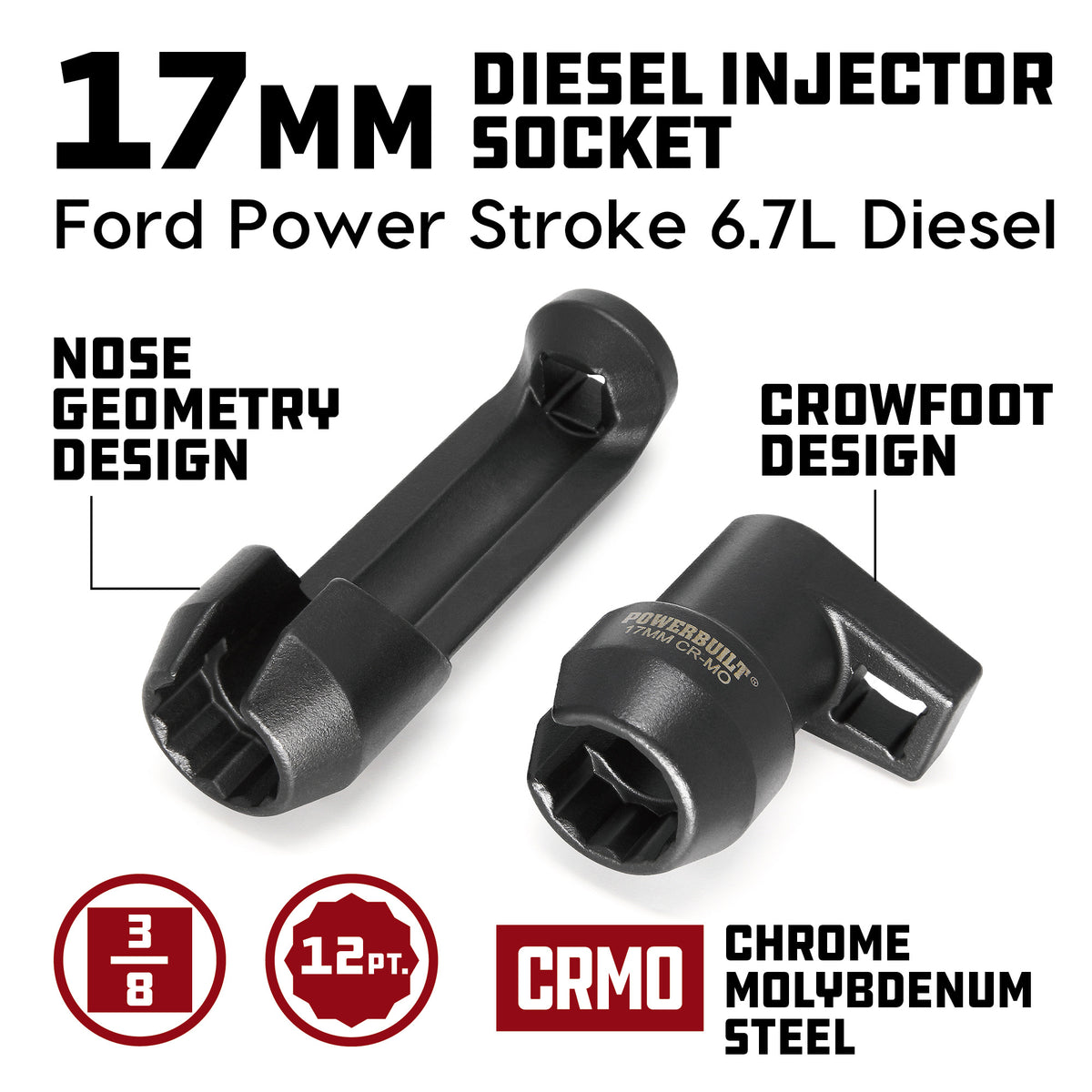 2 Piece Ford Power Stroke 6.7L Diesel Injection 17 MM Socket Set
