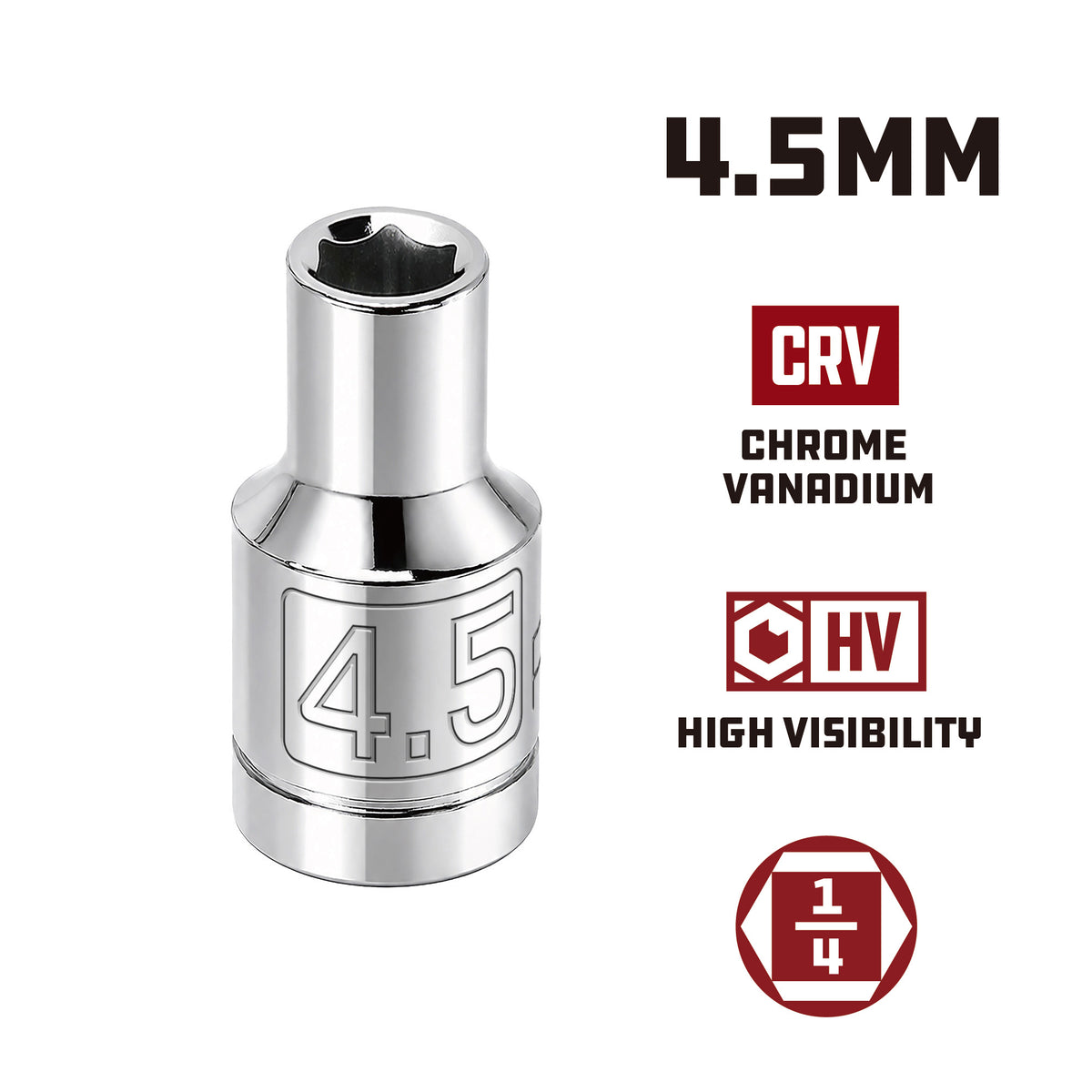1/4 Inch Drive x 4.5 MM 6 Point Shallow Socket