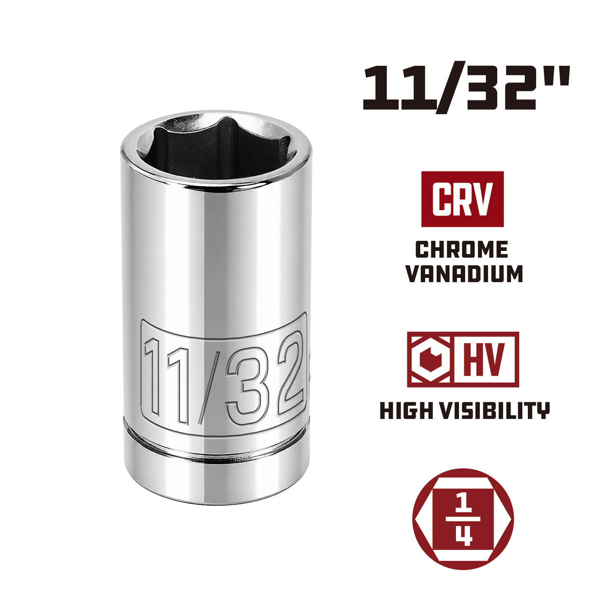 1/4 Inch Drive x 11/32 Inch 6 Point Shallow Socket