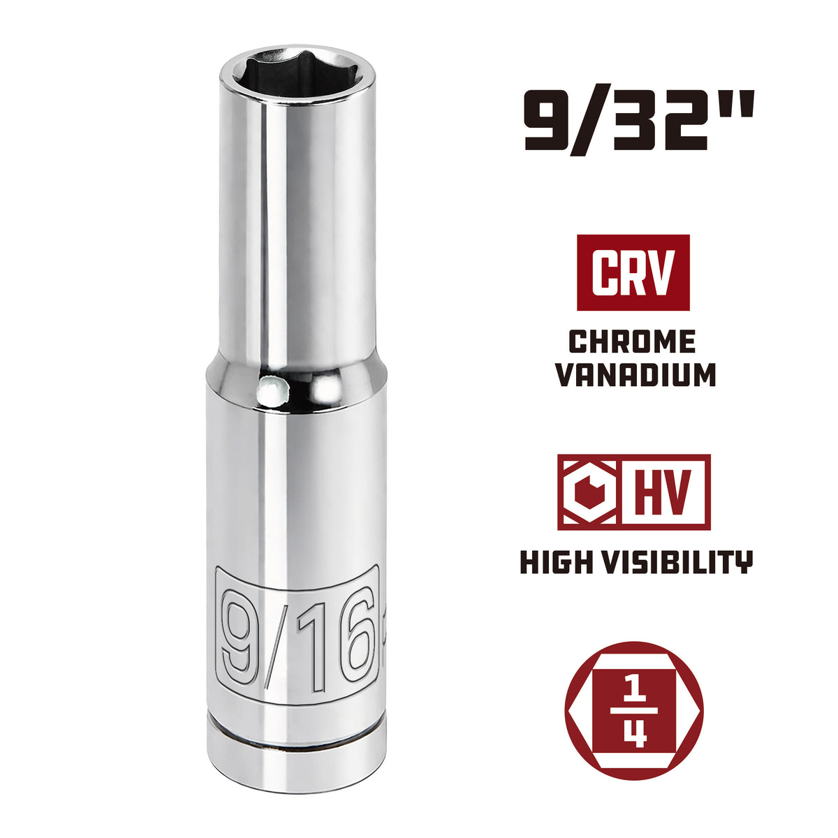1/4 Inch Drive x 9/32 Inch 6 Point Deep Socket