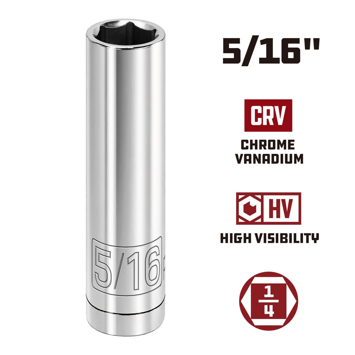 1/4 Inch Drive x 5/16 Inch 6 Point Deep Socket