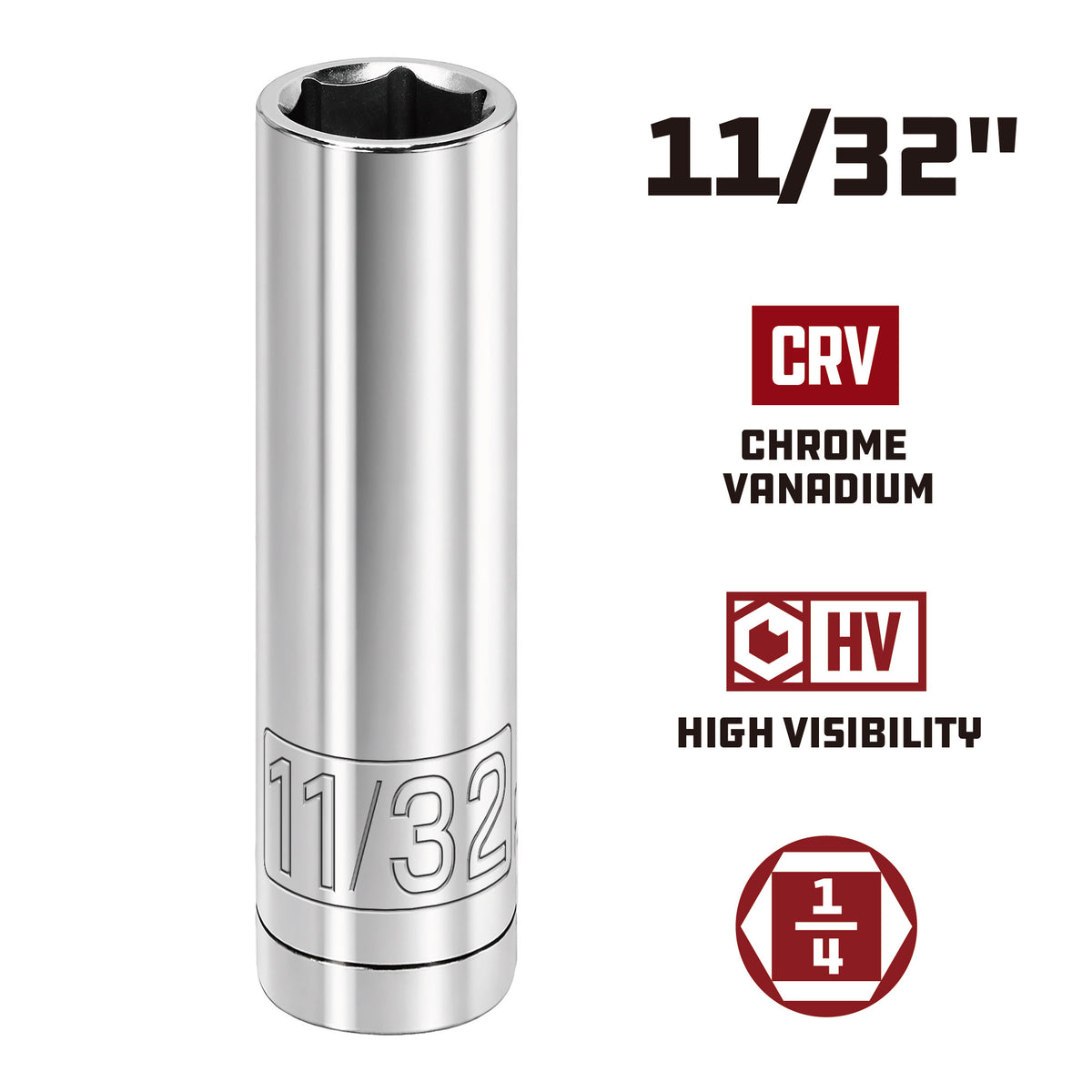 1/4 Inch Drive x 11/32 Inch 6 Point Deep Socket