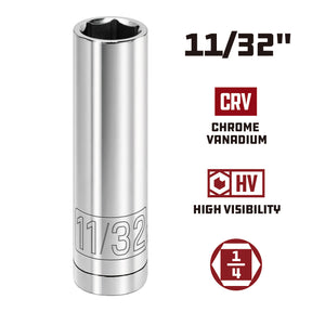 1/4 Inch Drive x 11/32 Inch 6 Point Deep Socket