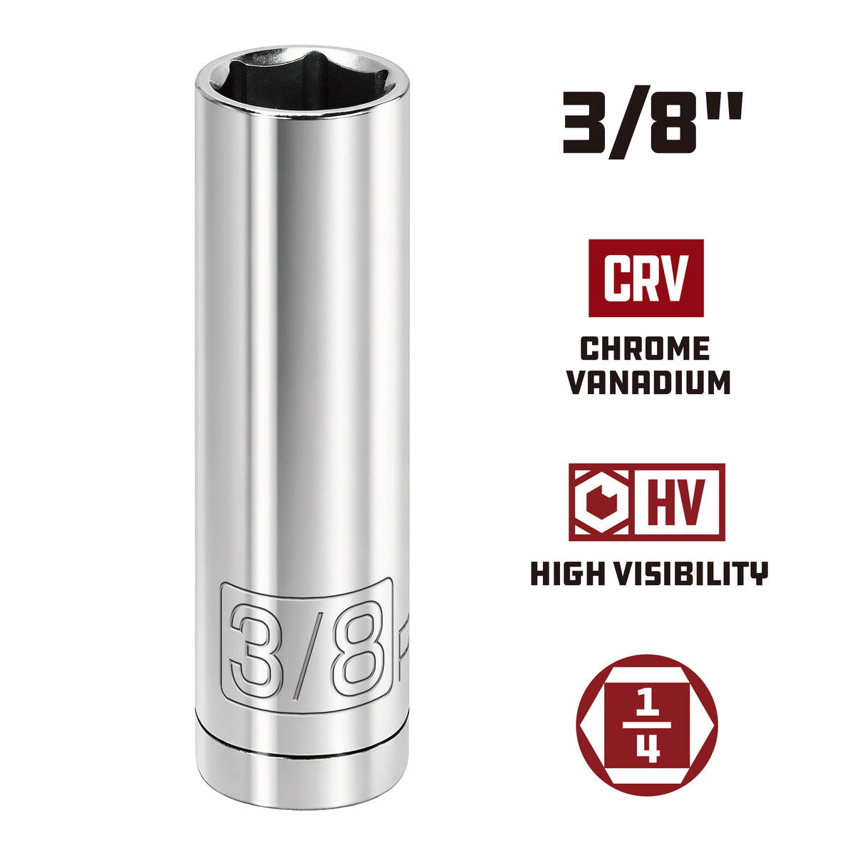 1/4 Inch Drive x 3/8 Inch 6 Point Deep Socket