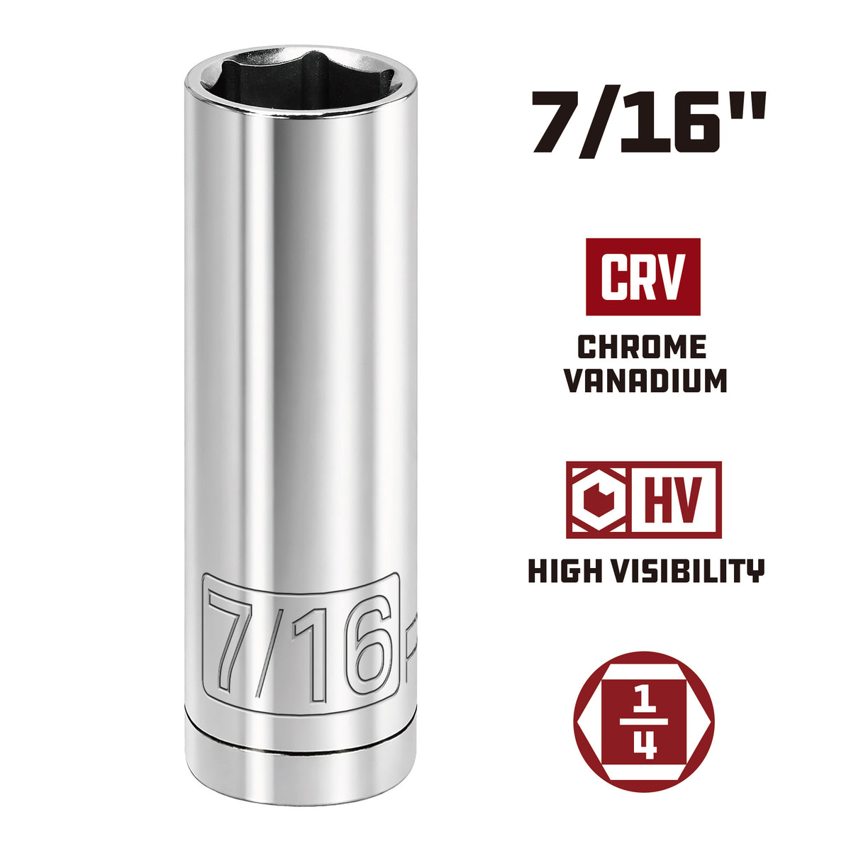 1/4 Inch Drive x 7/16 Inch 6 Point Deep Socket