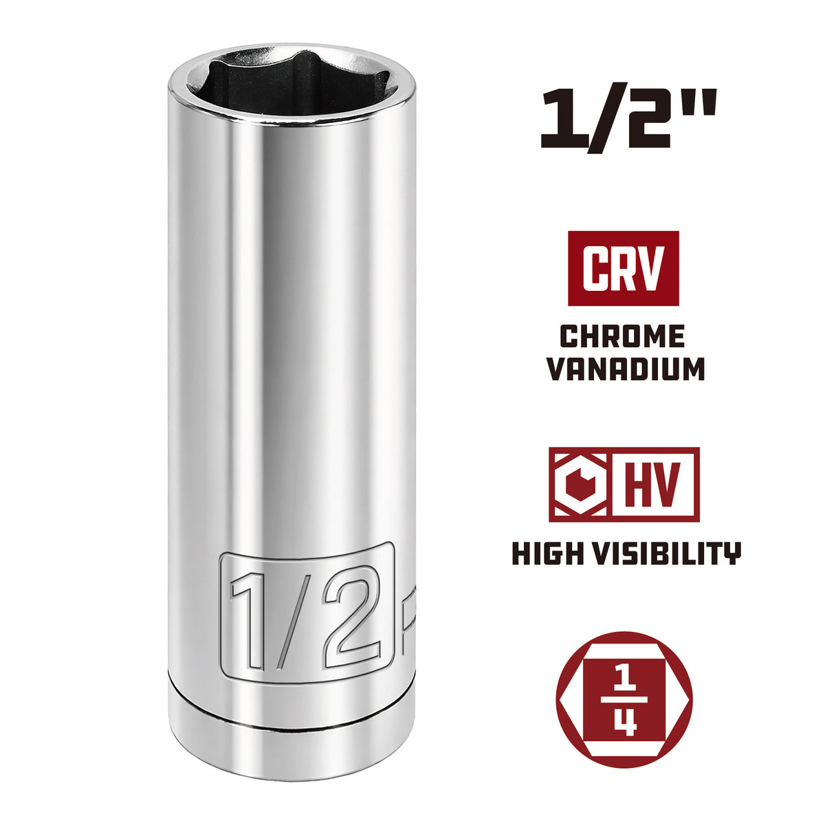 1/4 Inch Drive x 1/2 Inch 6 Point Deep Socket