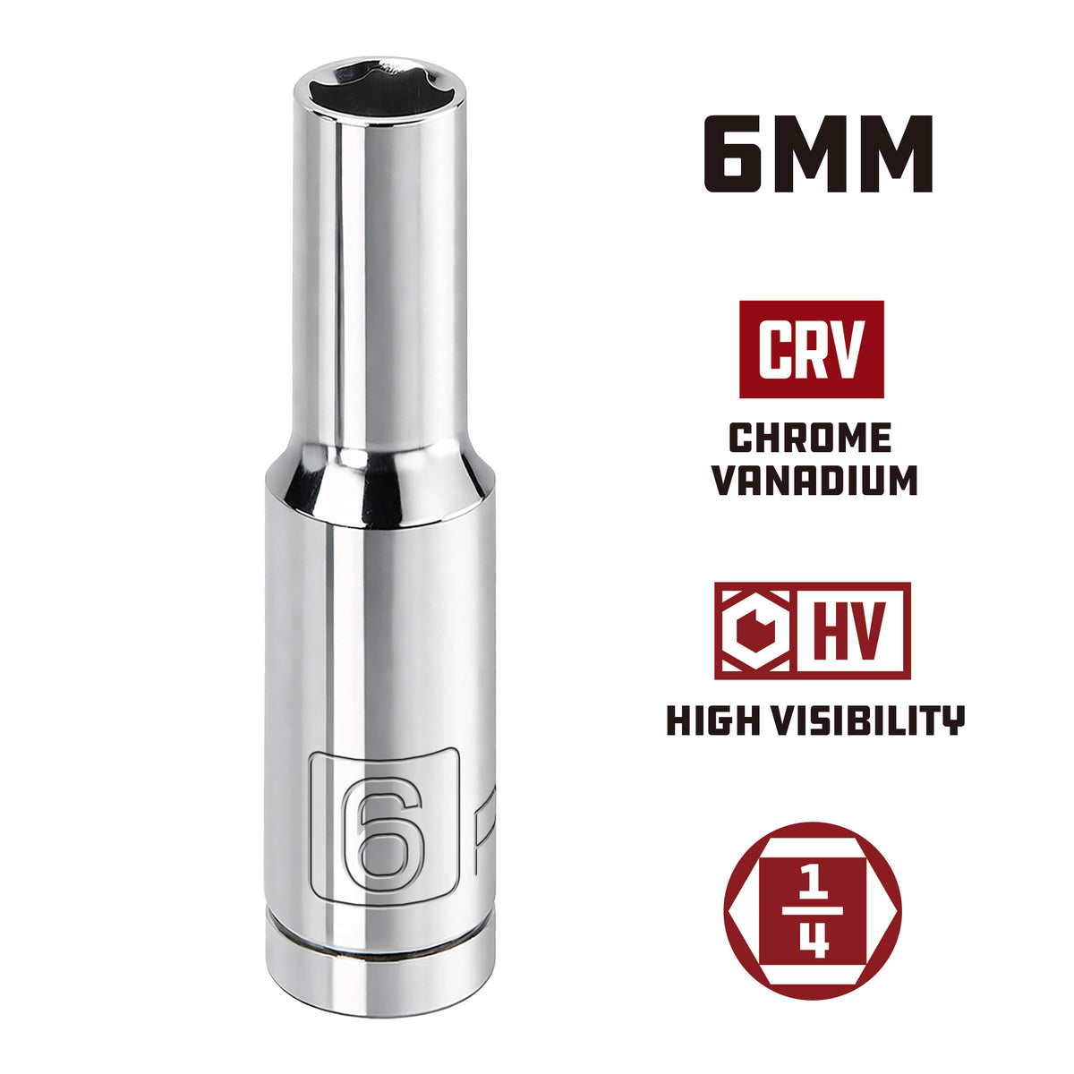 1/4 Inch Drive x 6 MM 6 Point Deep Socket