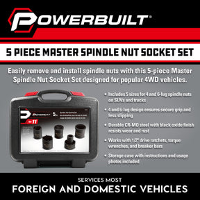 5 Piece Spindle Nut Socket Kit