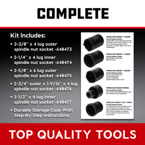 5 Piece Spindle Nut Socket Kit