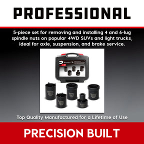 5 Piece Spindle Nut Socket Kit