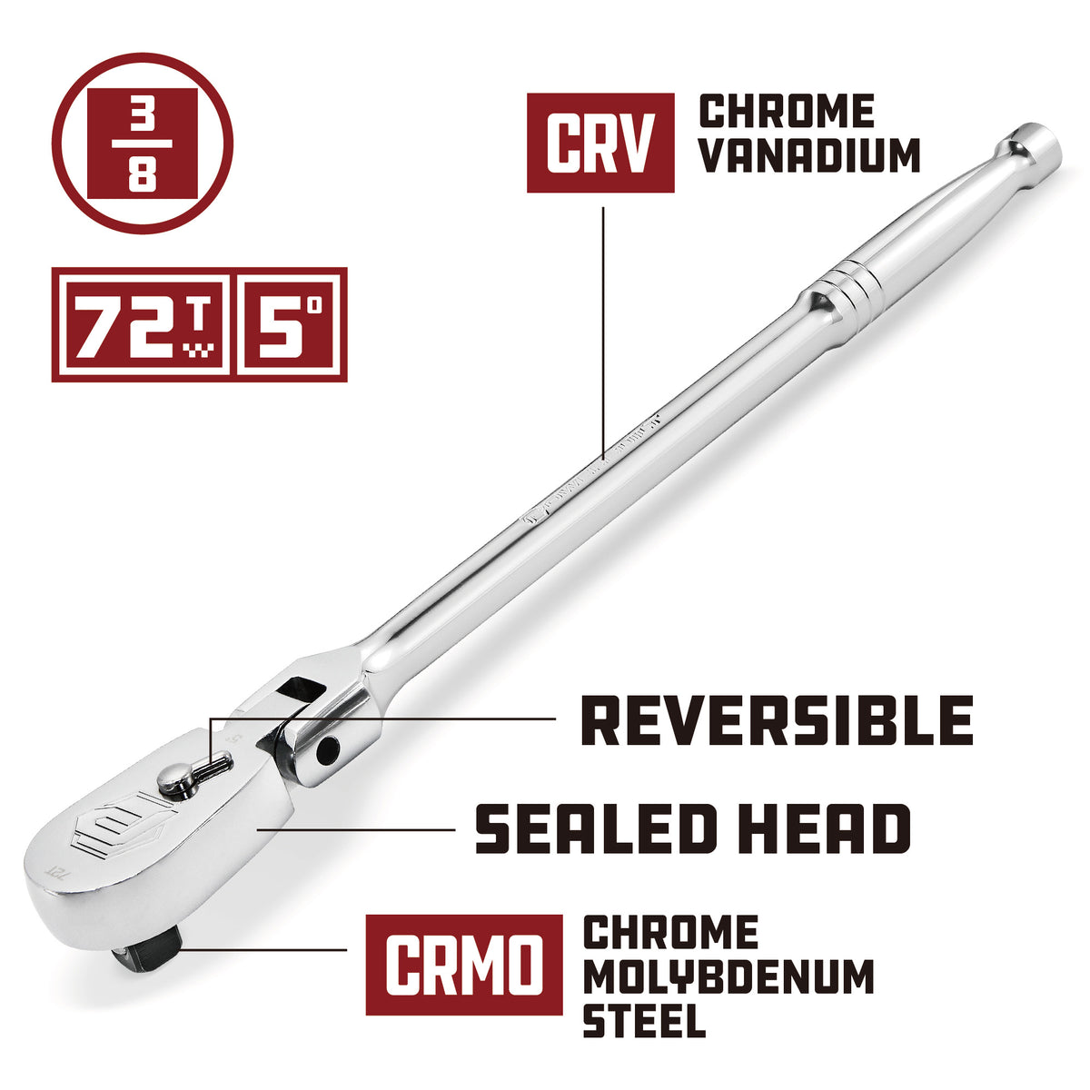 3/8 Inch Drive 72 Tooth Sealed Head Flex Ratchet