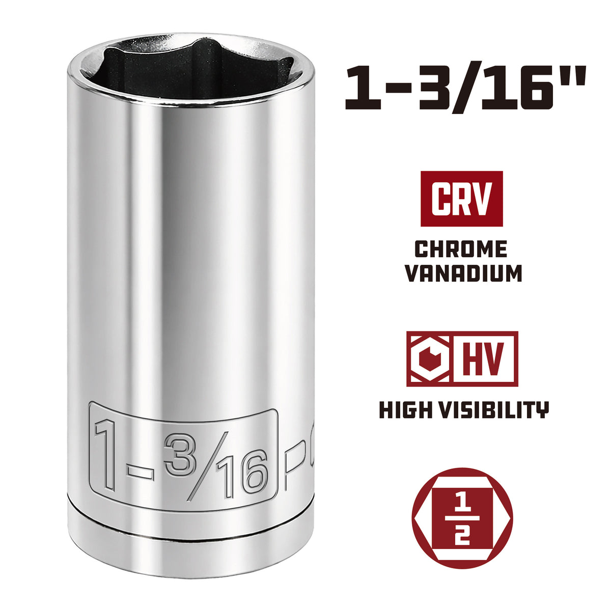 1/2 Inch Drive x 1-3/16 Inch 6 Point Deep Socket