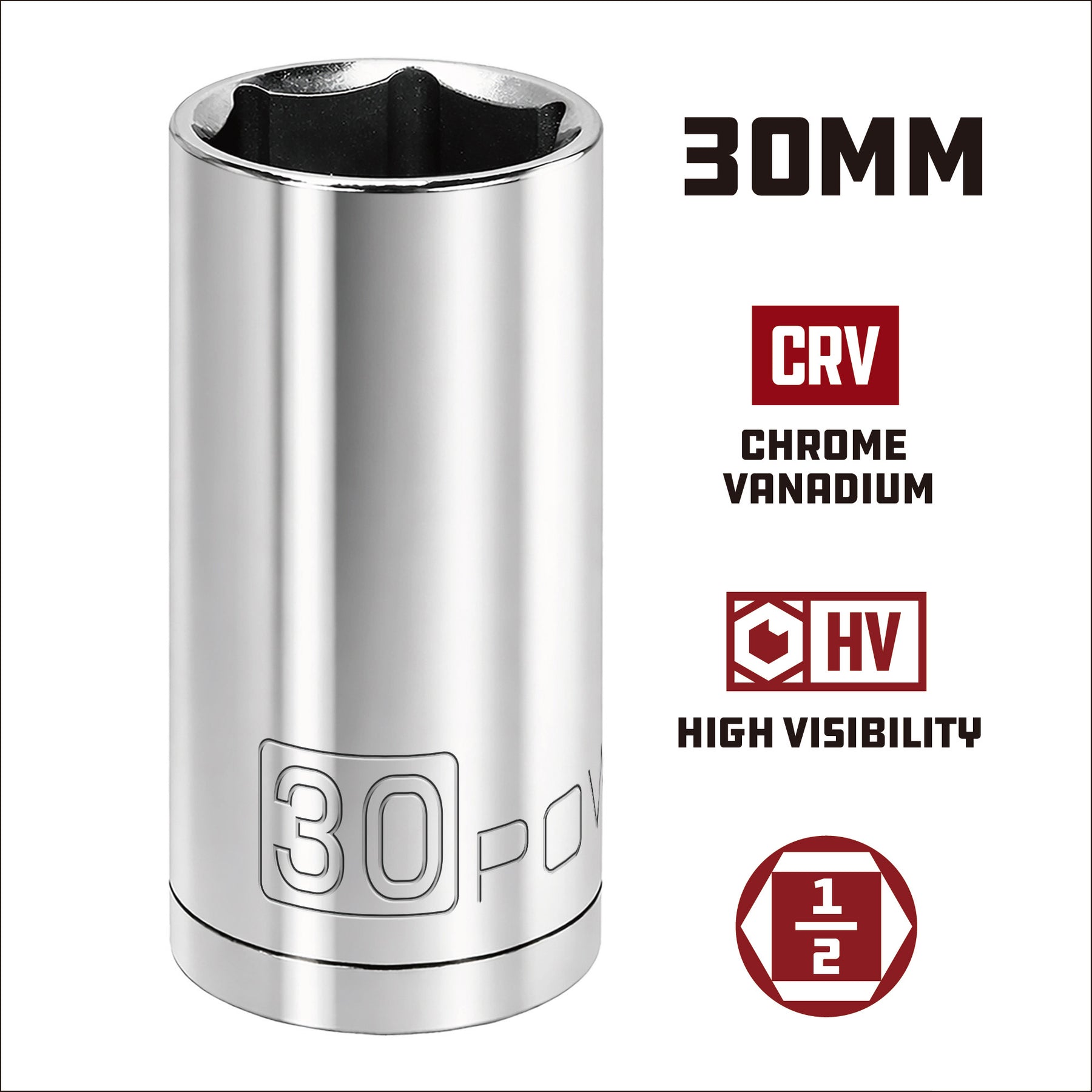 1/2 Inch Drive x 30 MM 6 Point Deep Socket
