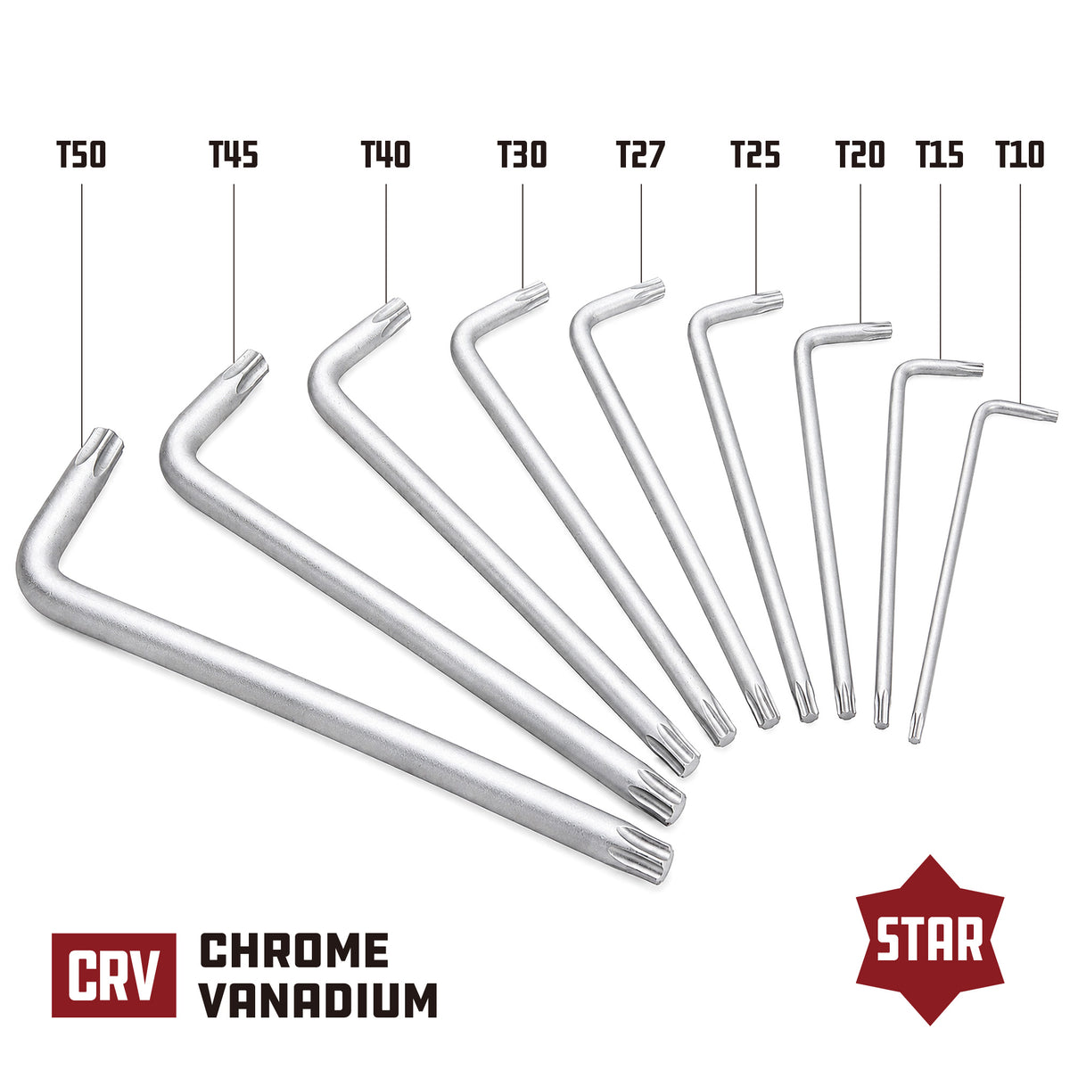 9 Piece Long Arm Torx Key Wrench Set