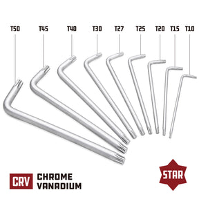 9 Piece Long Arm Torx Key Wrench Set