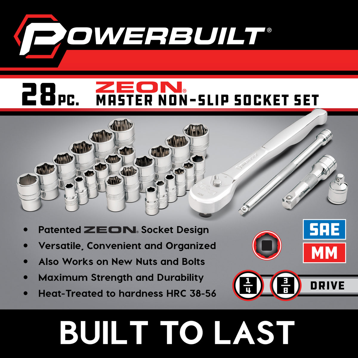 28 Piece 1/4 Inch & 3/8 Inch Drive Zeon Socket Set