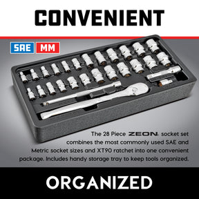 28 Piece 1/4 Inch & 3/8 Inch Drive Zeon Socket Set