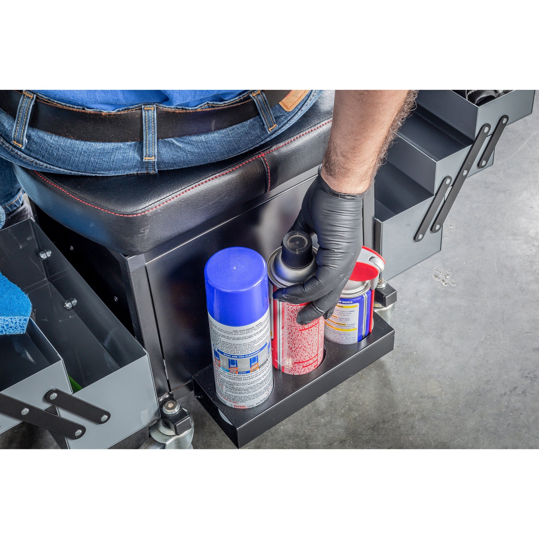 Deluxe Rolling Stool With Expandable  Tool Trays