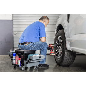 Deluxe Rolling Stool With Expandable  Tool Trays