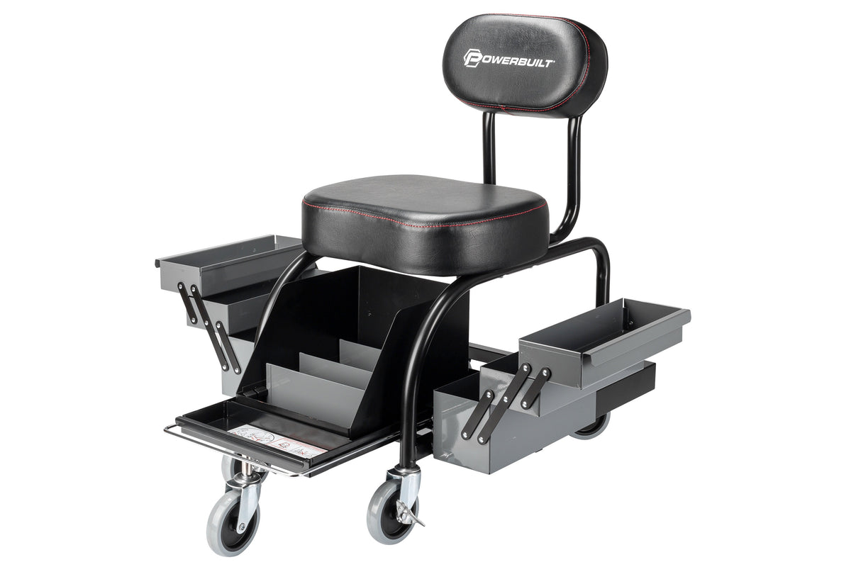 Professional Shop Seat With Expandable Side Trays