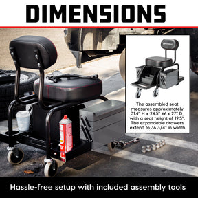 Professional Shop Seat With Expandable Side Trays