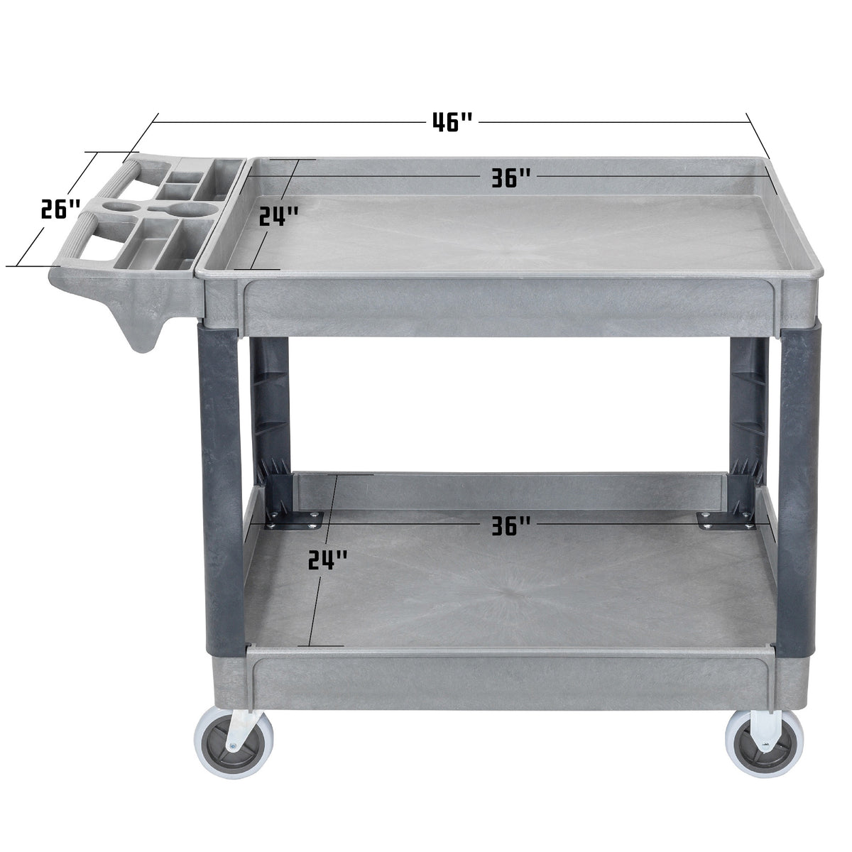 46 Inch x 26 Inch Utility Service Cart with 36 Inch x 24 Inch Tray