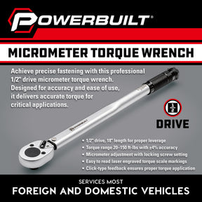 1/2 Inch Drive Screw Type Torque Wrench (20-150  FTLB)