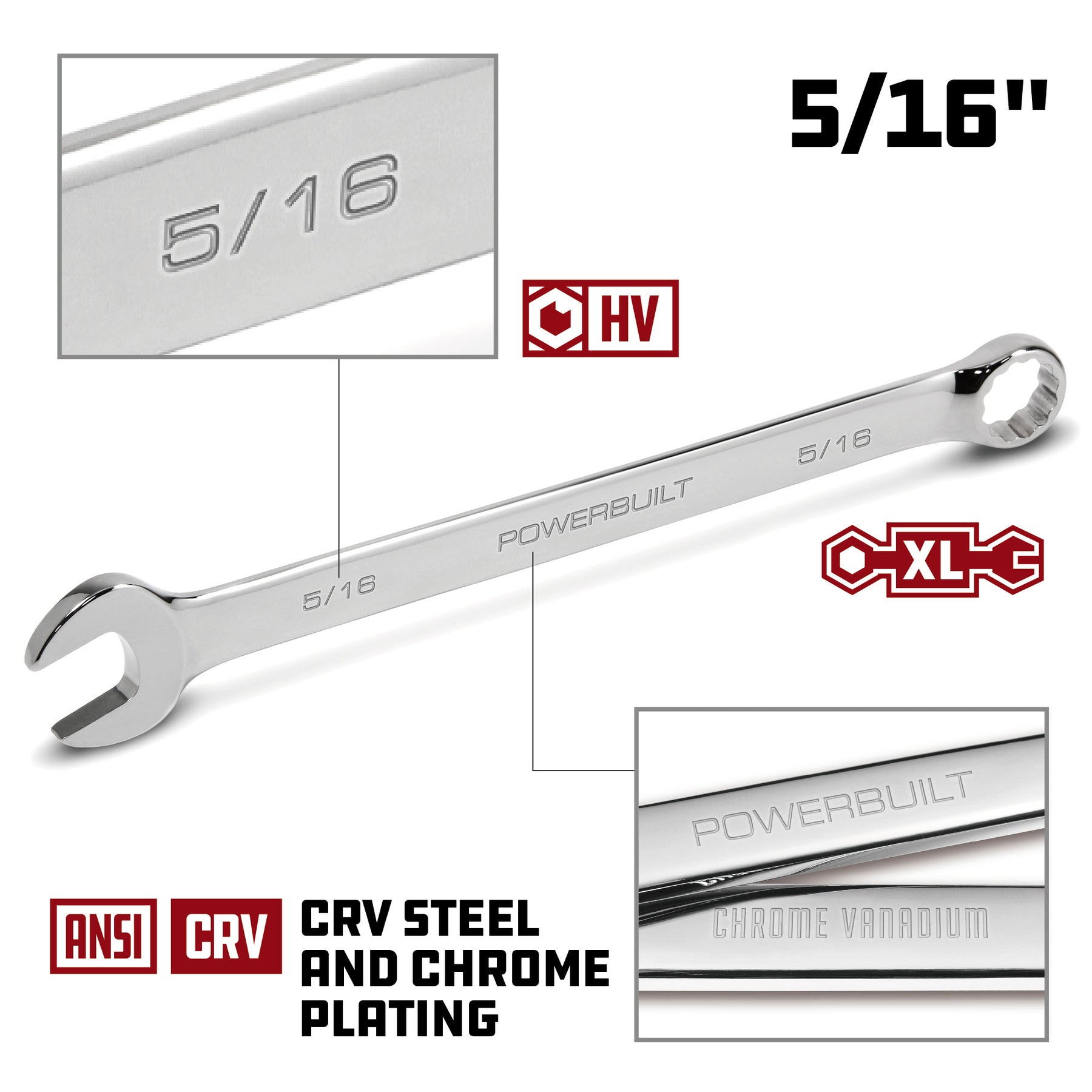 5/16 Inch Fully Polished Long Pattern SAE Combination Wrench