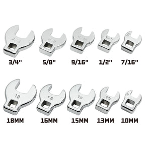 10 Piece 3/8 in. Dr. SAE & Metric Crowfoot Wrench Set