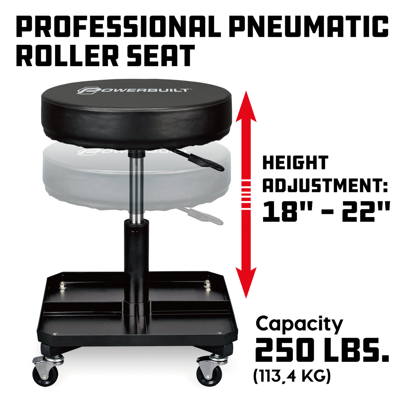 Rolling Seat - Height-Adjustable Garage Stool with Tool Tray